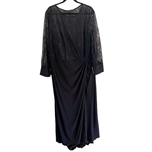 Mac Duggal Dress 67143 Sequin Lace Black Beaded Gown long sleeve slit 24W - Picture 6 of 13